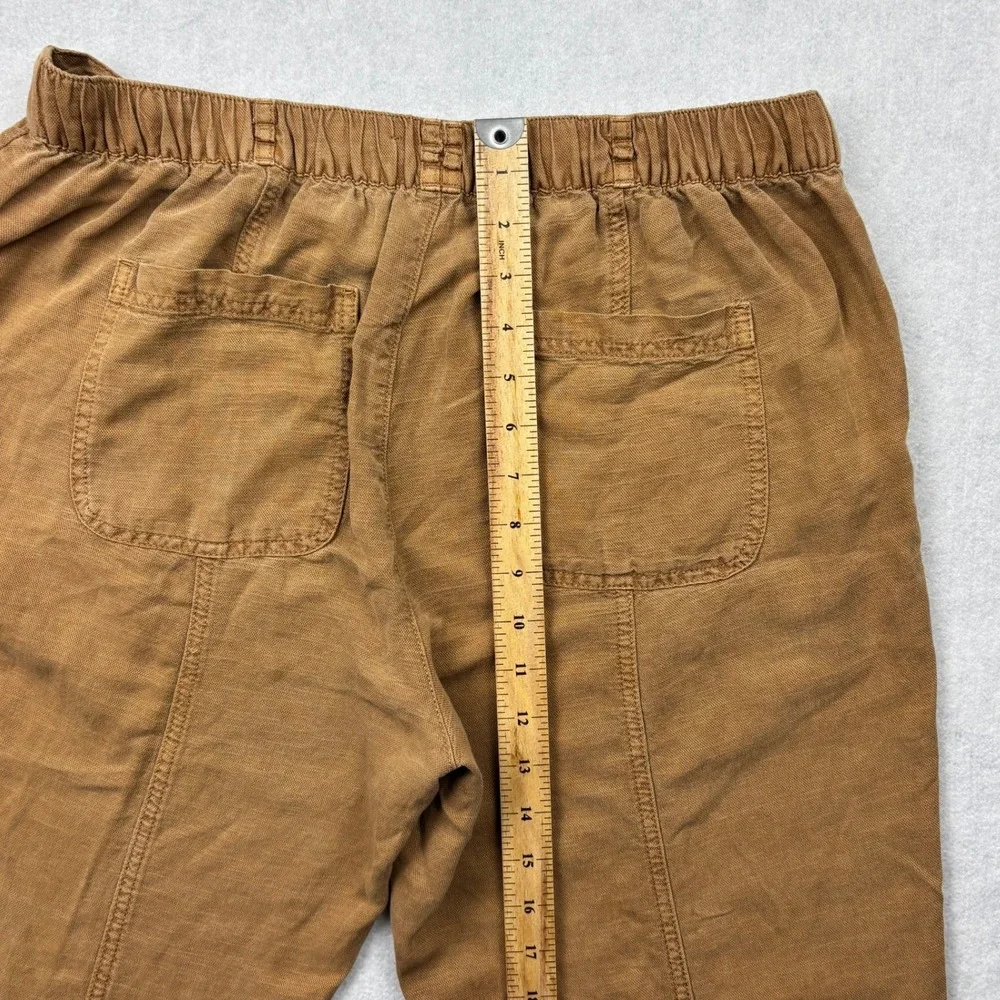 CC California Womens Large Brown Linen Blend Elastic Waist Tapered Ankle Pants